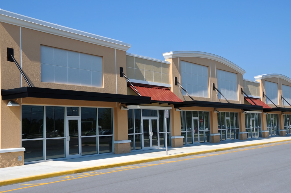 new shopping center with retail spaces with new commercial window installation