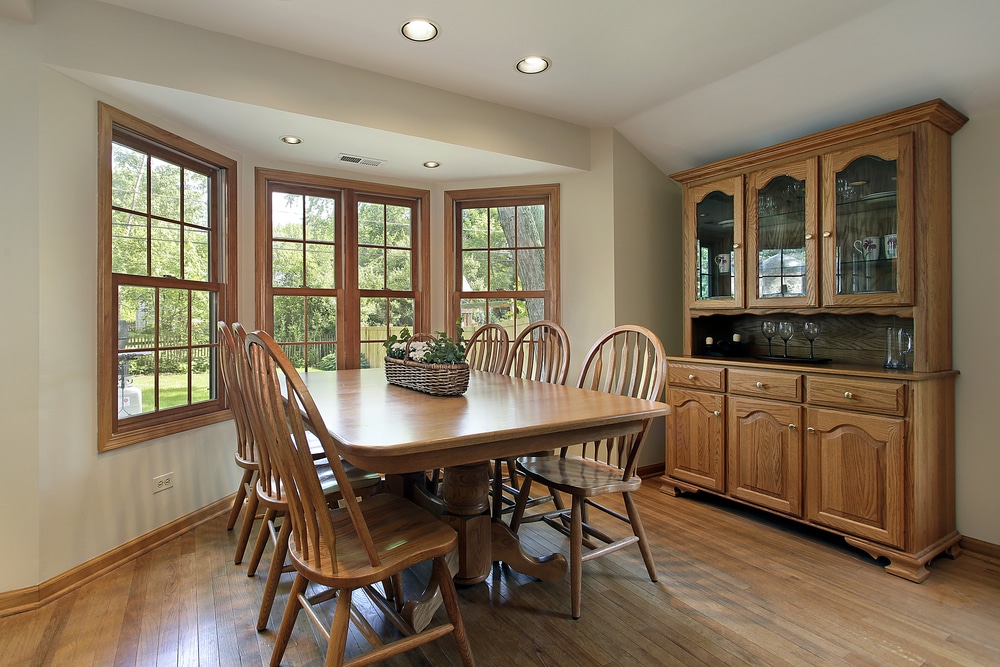 brown windows in a dining room