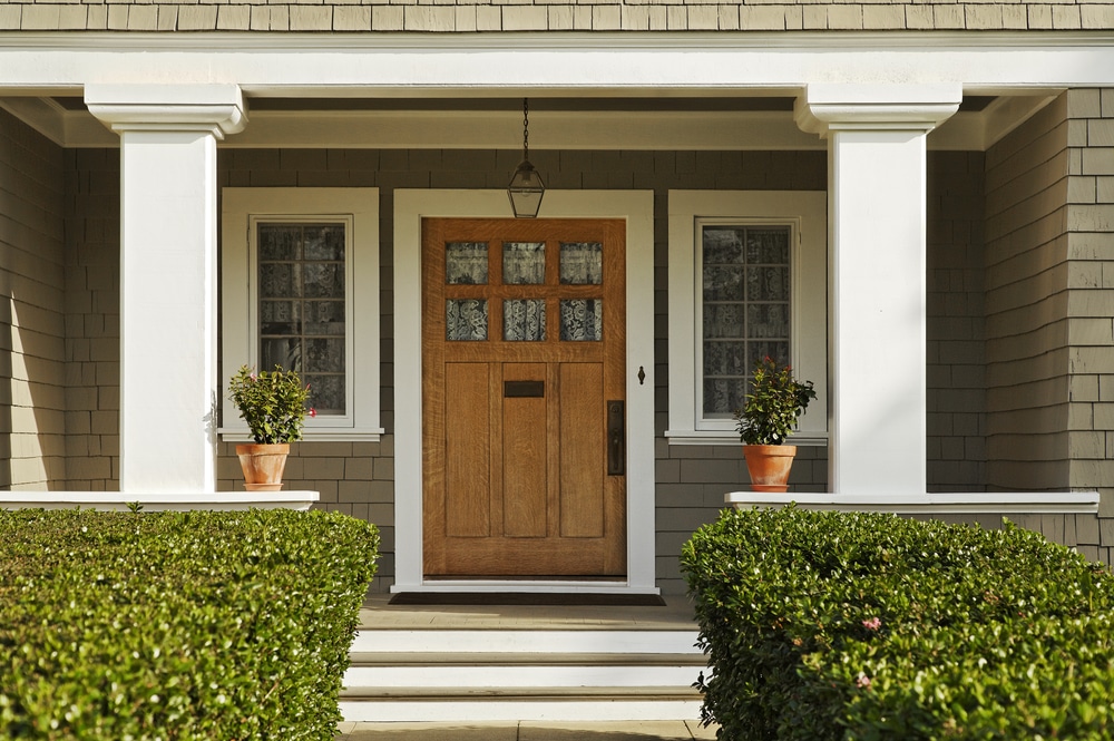 wooden scenic entry door